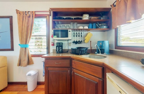 Hopkins Apartment | Cabana with a porch, hammock, & view of the pool & grilling area