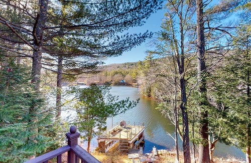Ludlow Cabin | Countryside, lakefront cabin with kayaks, stone fireplace, balcony, & fast WiFi