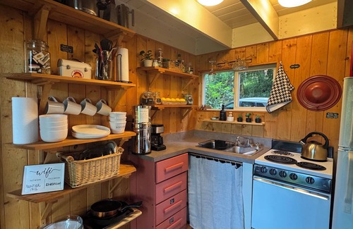 Gold Bar Cabin | Cozy Tiny Cabin with RIVER VIEWS! nSleeps 3, hot tub, wood stove, fire pit!