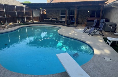 Lewisville House | Dive In! The Poolside Escape w/Hot Tub, Grill & Good Times Built In