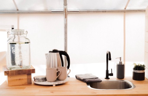 Providence RV Rental | Glamping | Outdoor Shower | Bathroom