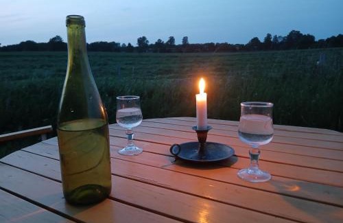 Horby Bed & Breakfast | Gula Vagnen på en äng i lantlig miljö