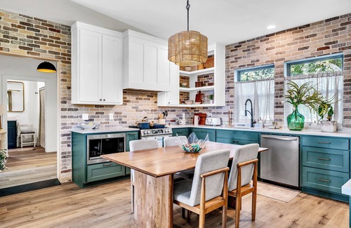 Flint House | Lake Palestine Modern Cottage Game Room, Firepit, Green Kitchen