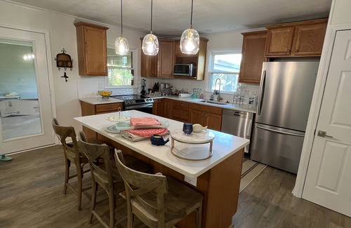 Denver Cottage | Lakefront Fish Camp & Farm View- Kayak, Paddleboard , Firepit, Fishing & Dock !