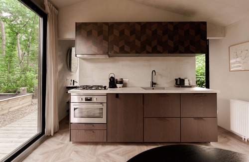 Nunspeet House | Luxury Spa Tiny House with hottub, in the woods, Japandi style