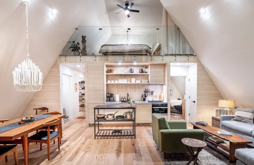 Rogers Cabin | Modern A Frame, Prime Location, 6-Acres, Fire Pit, Hot Tub, King Bed, Pets Ok