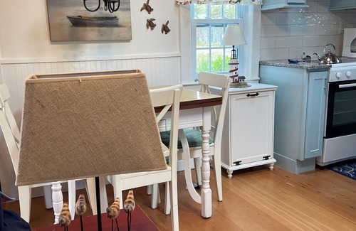 Truro Cottage | NEW KITCHEN BLUE CABINET, BACK SLASH, GRANITE COUNTERS, OUTSIDE RAIN SHOWER.