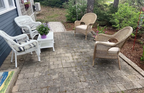 Truro Cottage | NEW KITCHEN BLUE CABINET, BACK SLASH, GRANITE COUNTERS, OUTSIDE RAIN SHOWER.