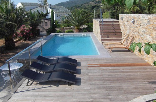 Figarella Apartment | Rental in Miomo, Cap Corse, garden, swimming pool and superb sea view