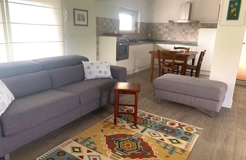 Ragogna Apartment | River house surrounded by greenery.