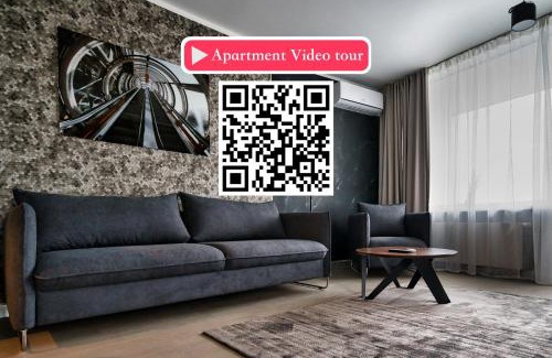 Andrejsala Apartment | Scan QR code for apartment video tour - free parking, gym access, air conditioning, kitchen and more in central Riga