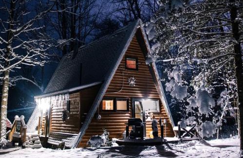 Luther Ski Chalet | Secluded A-Frame Cabin with Private Riverfront on Little Manistee River near Tustin, Michigan
