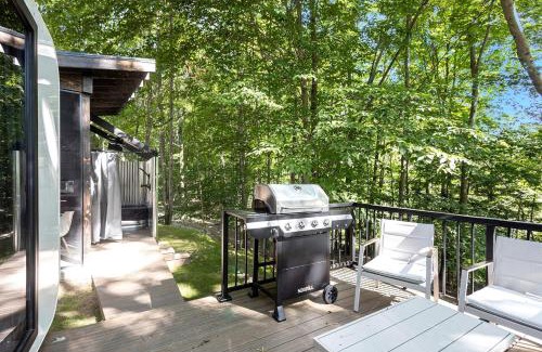 Sears House | Secluded Modern Tiny House with Wood-Fired Hot Tub Near Trails in Sears, Michigan