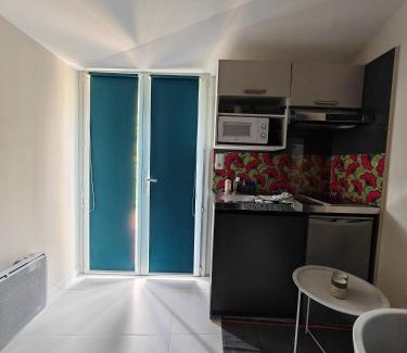 Plessis-le-Roi House | STUDETTE LA ROSÉE ABONDANTE Non-fumeur, 45 min de Paris, 10m2, indépendante, cosy, apaisante, mobiliers convertible, WiFi, TV, kitchenette, sanitaires inclus visibles dans la même pièce, mini terrasse, jardin, canapé-lit 120x180, 1 à 2 pers gabarit moyen