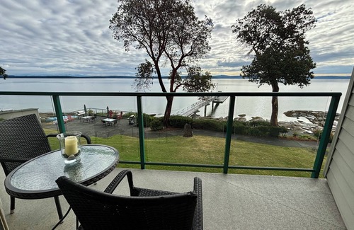 North Oyster Condo | Waterfront studio with stunning patio views!