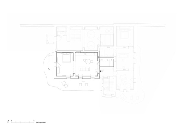 GARDEN FLOOR LEFT: Open-plan living room, terrace and view of the countryside