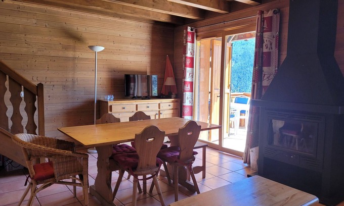 Pra Loup Ski Chalet | 1/2 chalet for 6, 2 bedrooms, fireplace, south terrace and mountain views