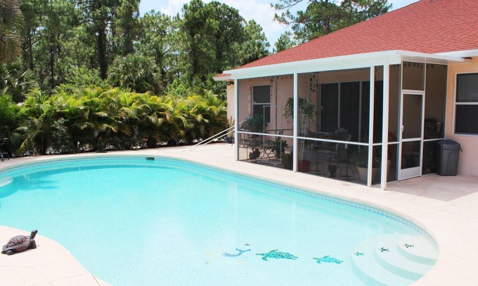 Rural Estates House | All Day Sun By The Pool - HEATED SALT WATER POOL - Pool Home Naples - Backyard