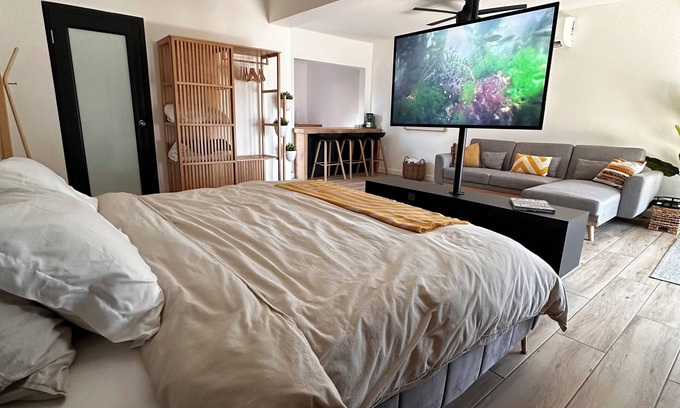 Hatillo Apartment | Beachfront spacious studio stunning sunset + pool with King Bed