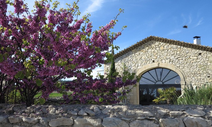 Montmirat House | Beautiful stone mas swimming pool south of France air conditioned with large shaded terrace