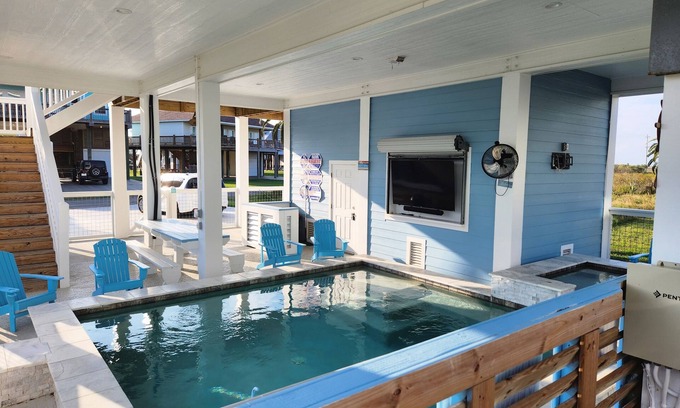 Port Bolivar House | Coastal Getaway w/Pool, Hot Tub, Deck, Ocean View, Beach Sands 1 New Construction Private Pool/Hot