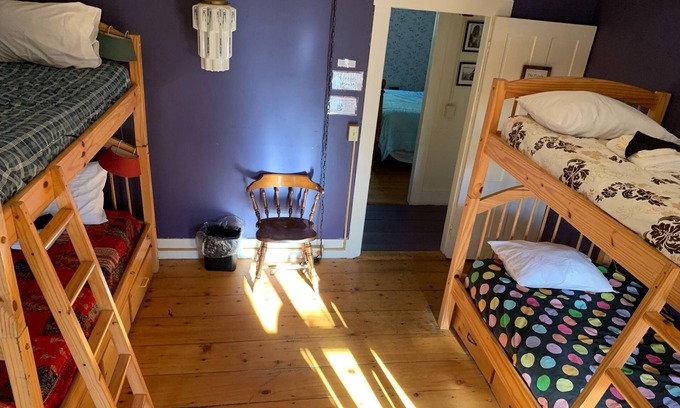 Rowe Bed & Breakfast | Colorful Bunk Bed Room, Cozy Farmhouse Retreat - Purple Dorm