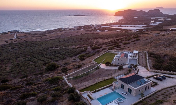 Falassarna Villa | Exceptional 2BD villa Bespoke, heated pool, jacuzzi, sauna, sea & sunset view