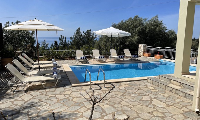 Fiskardo House | Four bedroom villa with private pool with stunning views and beautiful sunsets