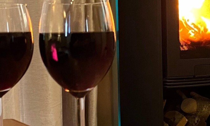 Ham Cabin | Gatehouse Lodge a bespoke Lodge on working farm with a distant sea view and a secluded garden with fire.