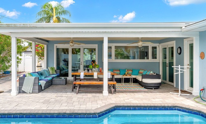 Venetian Way House | Gorgeous Beach House W/Large Outdoor Patio, Heated Pool & Gas Fire Pit!