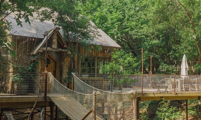 Dennis Cabin | Hobbit Treehouse with waterfall! 350 Acres on the BrazosRiver! "Magical"-FW Mag