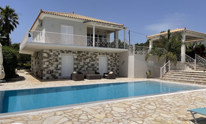 Pylos-Nestoras Villa | Luxury villa with private pool, wading pool, outdoor shower and sea view