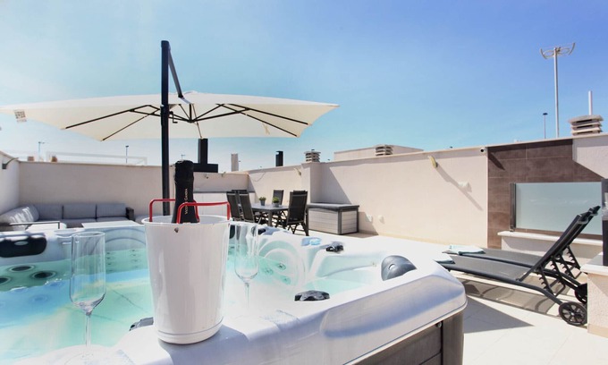 San Pedro del Pinatar Villa | Modern villa with private heated pool, hot tub, large solarium. Split payments