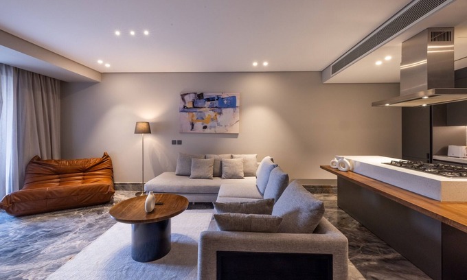 New Cairo Apartment | Monochrome - Two Bed - Pool/Garden Access - GF