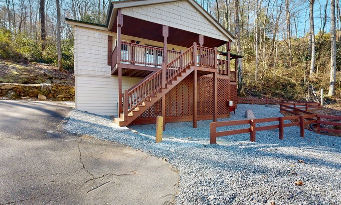 Sylva House | Mountain view home with fire-pit with beautiful view of the creek