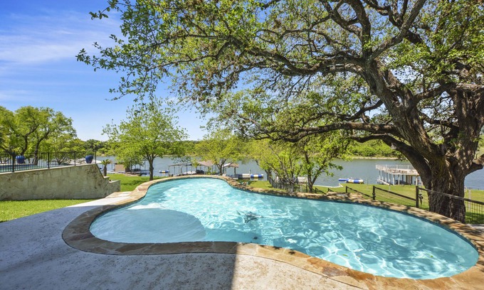 Burnet House | Open Water Luxury LBJ House with Heated Pool and Lakeside Pavilion! Sleeps 17