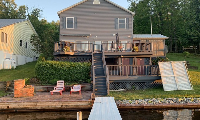 Bernhards Bay House | Panther Lake Waterfront. Dock and deck, on water with hot tub. Rent our boat!