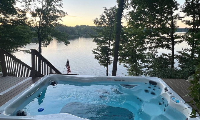 Berrien Springs House | Private dock, Boat, hot tub, fire pit, kayaks, swim island, Notre Dame, wineries