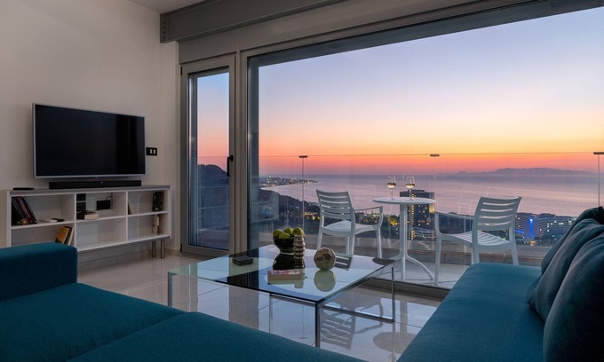 Petaloudes Apartment | Rhodes Skyline Suite with In Door Jacuzzi Sea View
