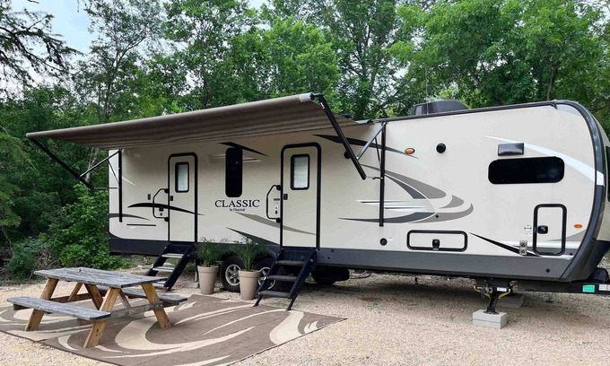 Center Point House | River Front RV campsite on the Guadalupe, private RV park with tons of space.