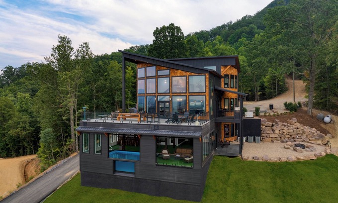 Sevierville Cabin | Skyline Sanctuary | Indoor Pool, Game Room, Firepit, Mountain Views, Luxe Design
