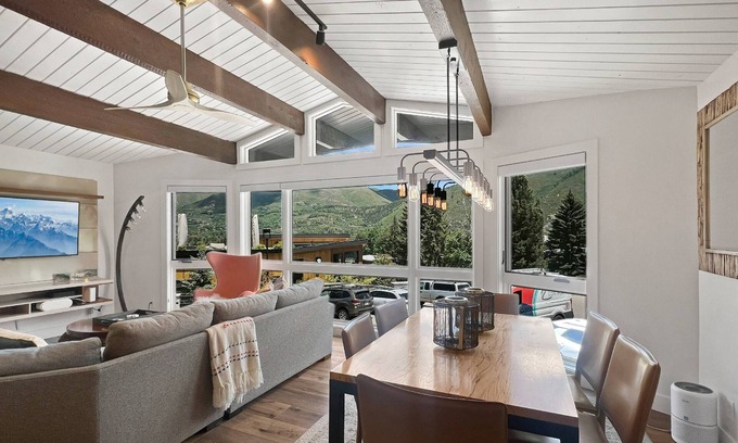 Aspen Condo | Stunning Aspen Mountain Views! Renovated Home with Gas FP, Parking, W/D, and AC On Upper Level