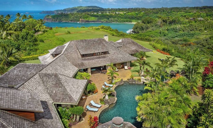 Kalihiwai House | Stunning, expansive home with pool, jacuzzi, waterfall and ocean views