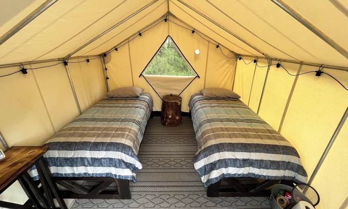 Glacier View RV Rental | The Prospector Wall Tent at Stump Creek B&B
