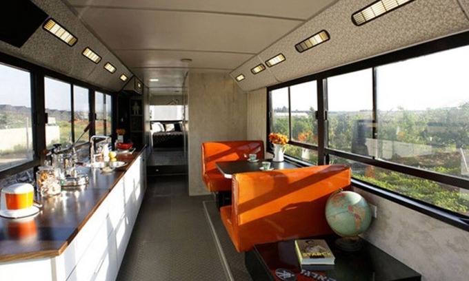 Savyon House | This public bus was converted into a cool and comfortable living space. Located.