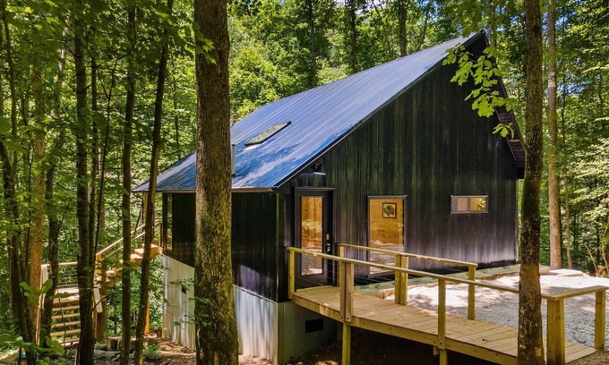 Rogers Cabin | Treetop Modern Cabin with Hot Tub, Creek View