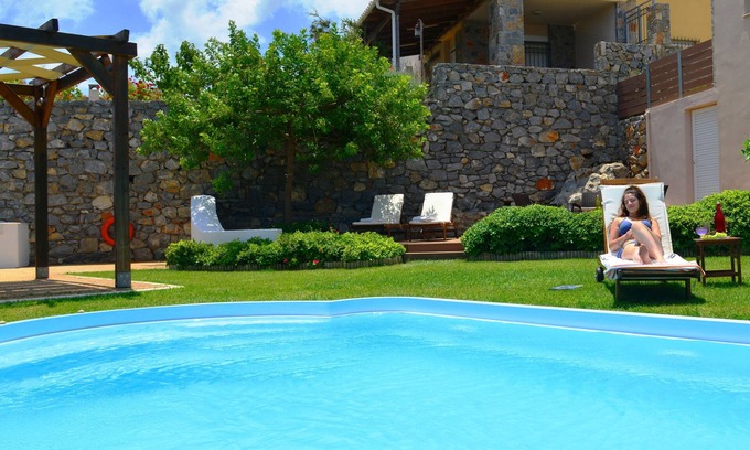 Skotino Villa | Villa with breathtaking views. Sandy beach 8 minutes away by car.