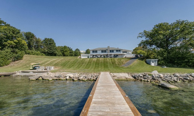 Geneva House | Wide Open Views: rural home on Seneca lake, private lakefront, huge yard, hot tub, and playground